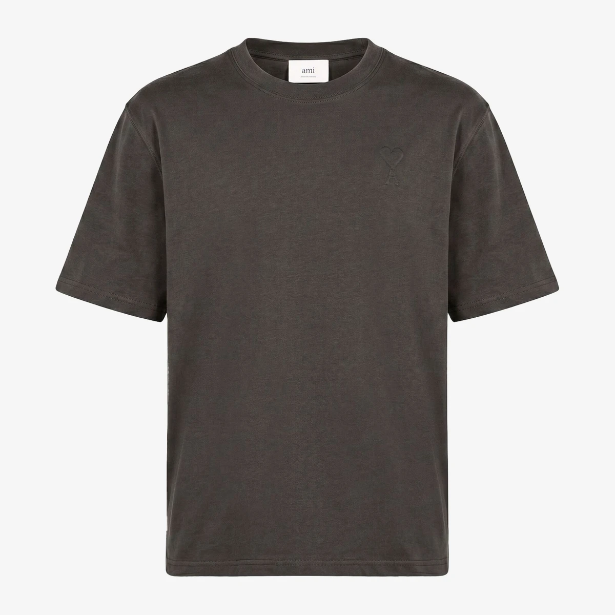 AMI Paris Tonal Heart Logo T-Shirt in Charcoal