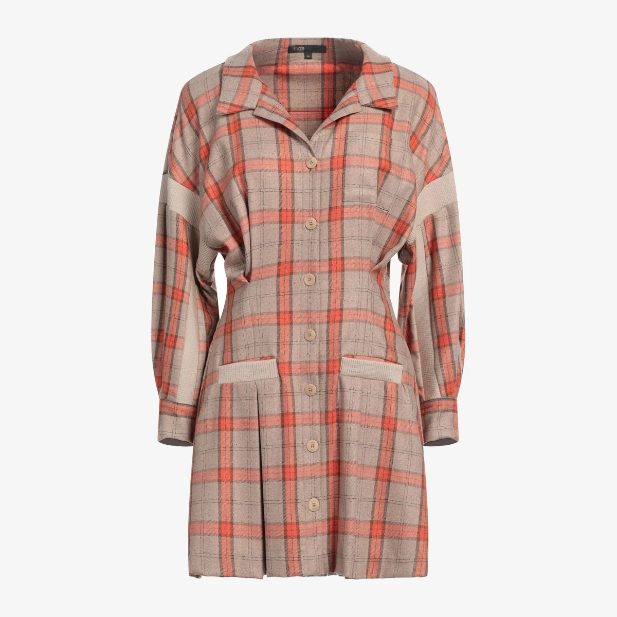 Maje Check Flannel Shirt Dress in Orange