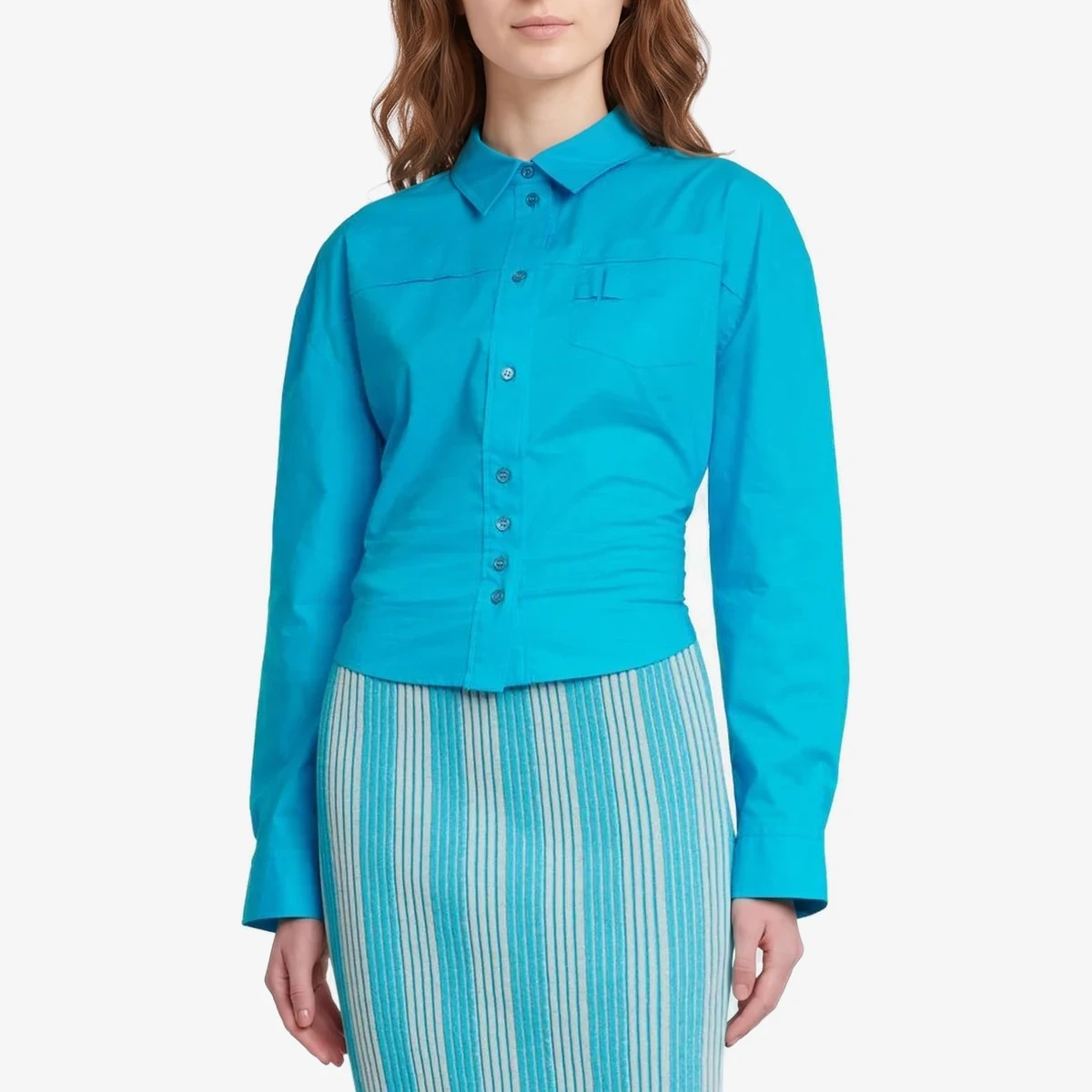 Jacquemus Cropped Shirt with Gathered Waist in Teal
