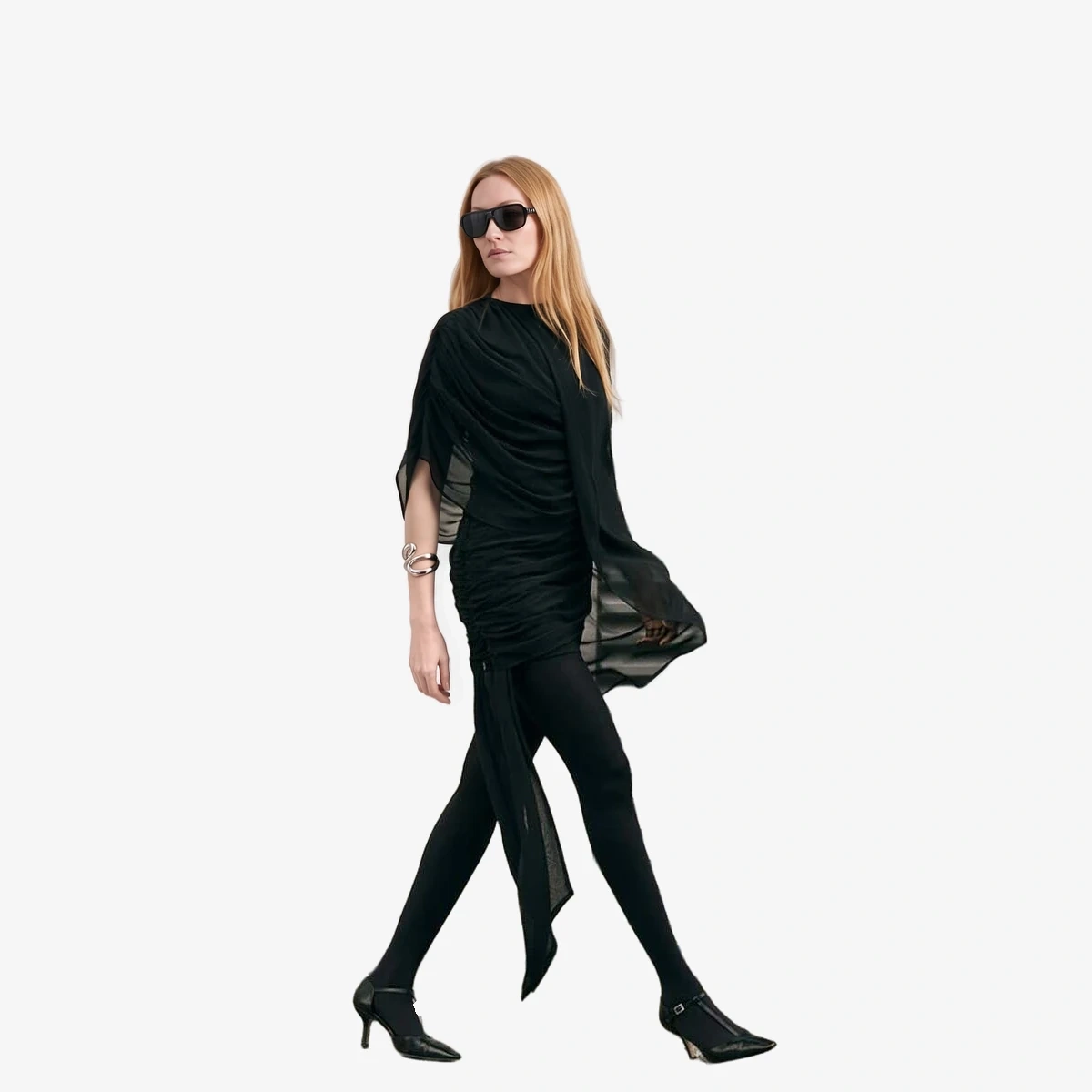 NA-KD Draped Chiffon Mini Dress in Black