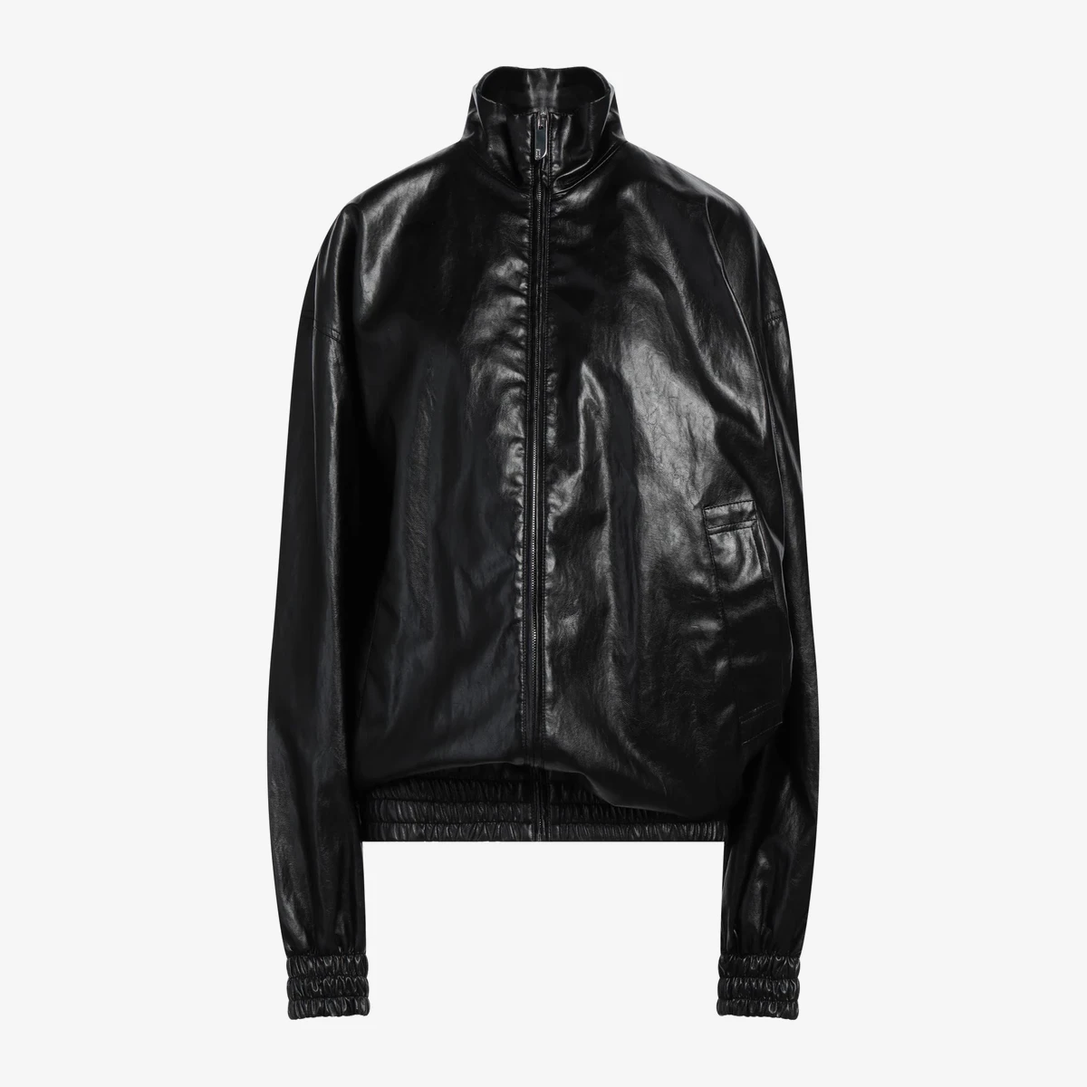 GCDS Faux Leather High-Collar Zip Jacket — Чёрный
