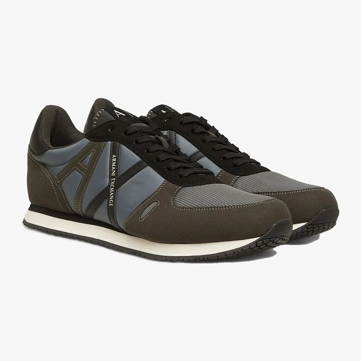 Armani Exchange AX Logo Retro Running Sneakers in Olive