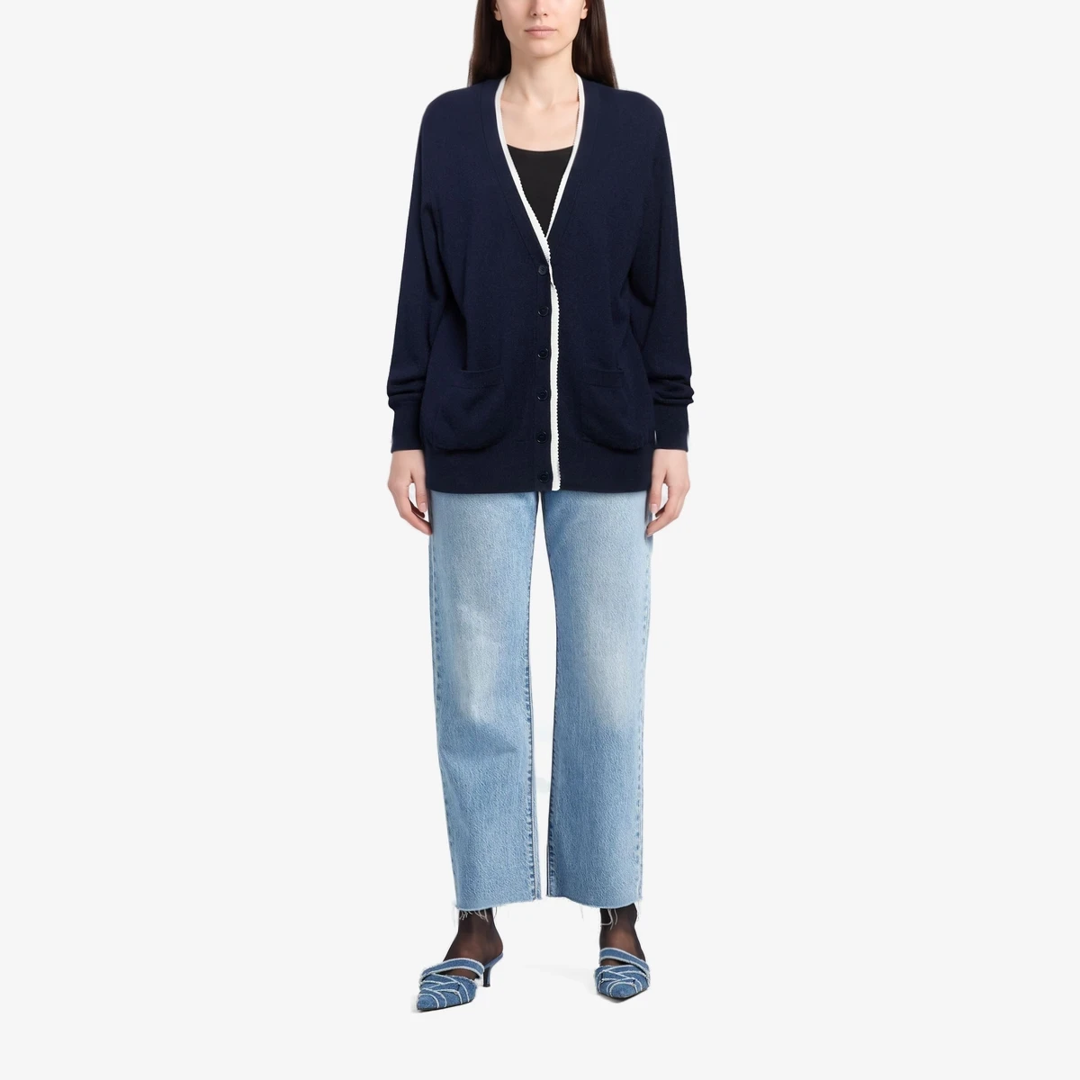 Contrast-Trim Wool Cardigan вид 2
