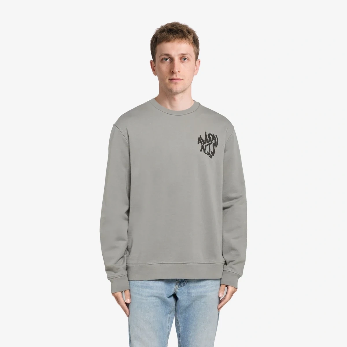 AllSaints Orlando Logo Print Sweatshirt in Grey