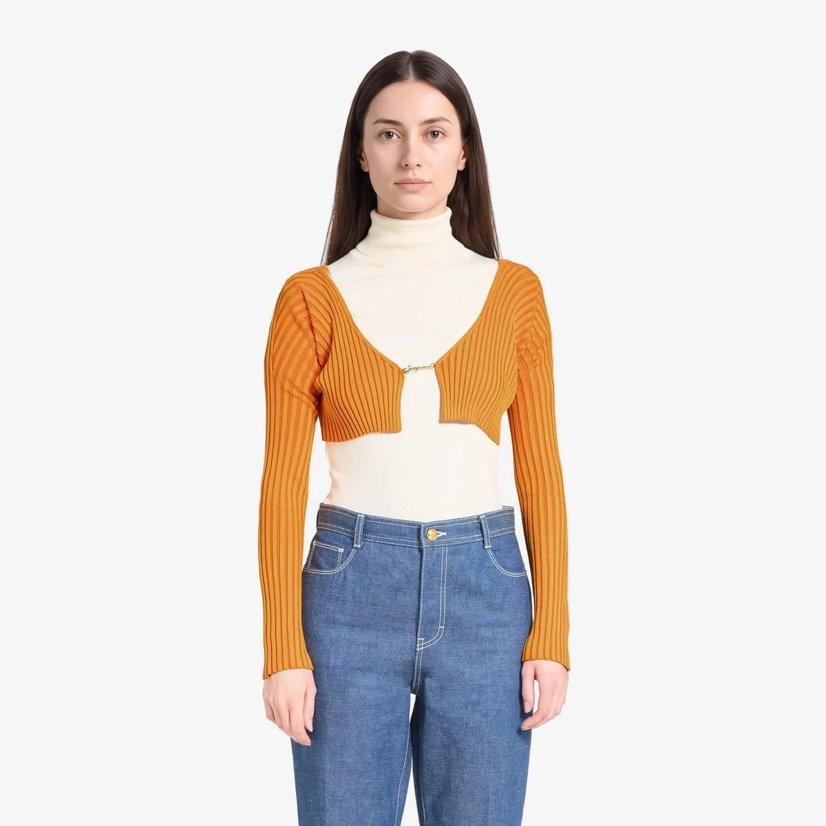 Jacquemus La Maille Pralu Cropped Cardigan in Orange