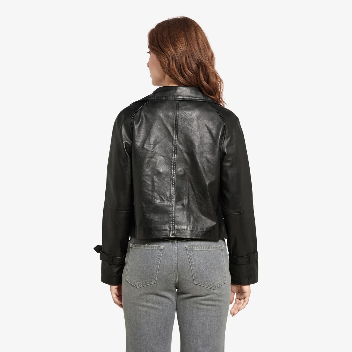 Cropped Double-Breasted Leather Jacket вид 2