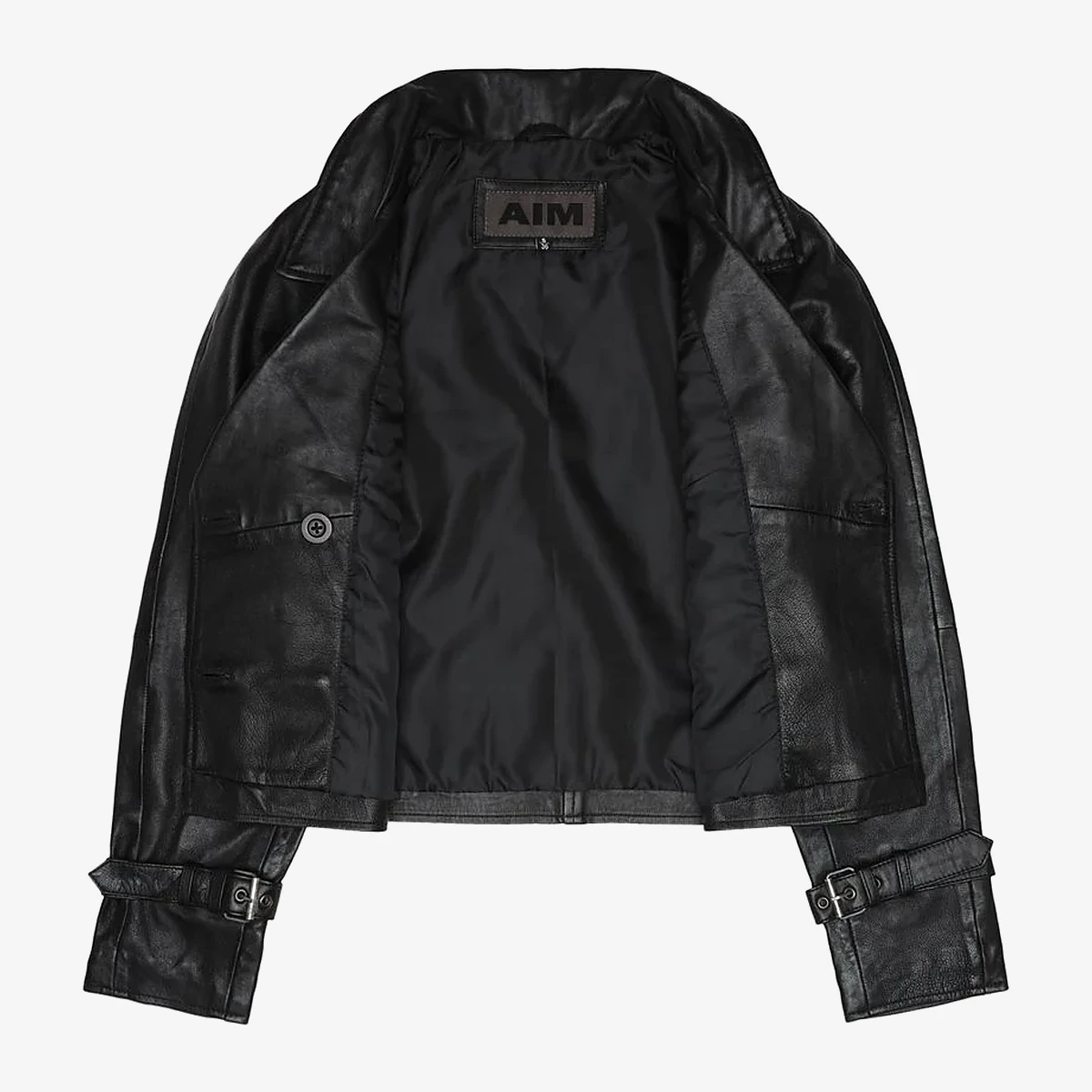 Cropped Double-Breasted Leather Jacket вид 3