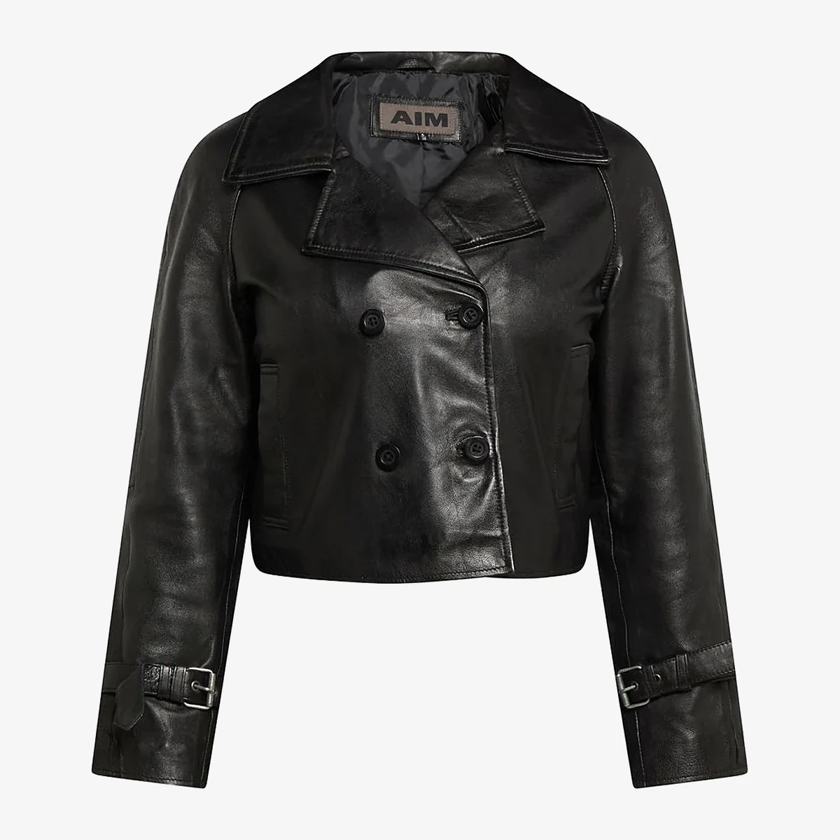 Cropped Double-Breasted Leather Jacket вид 4