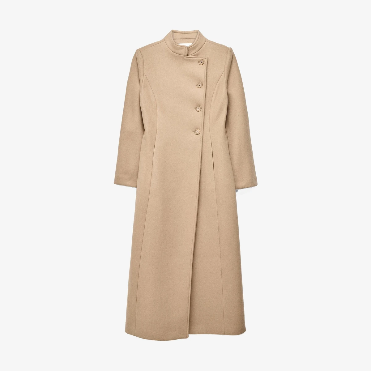 NA-KD Wool-Blend High-Neck Maxi Coat in Beige