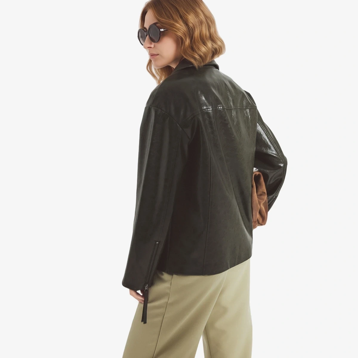 Zip-Detail Faux Leather Jacket вид 2