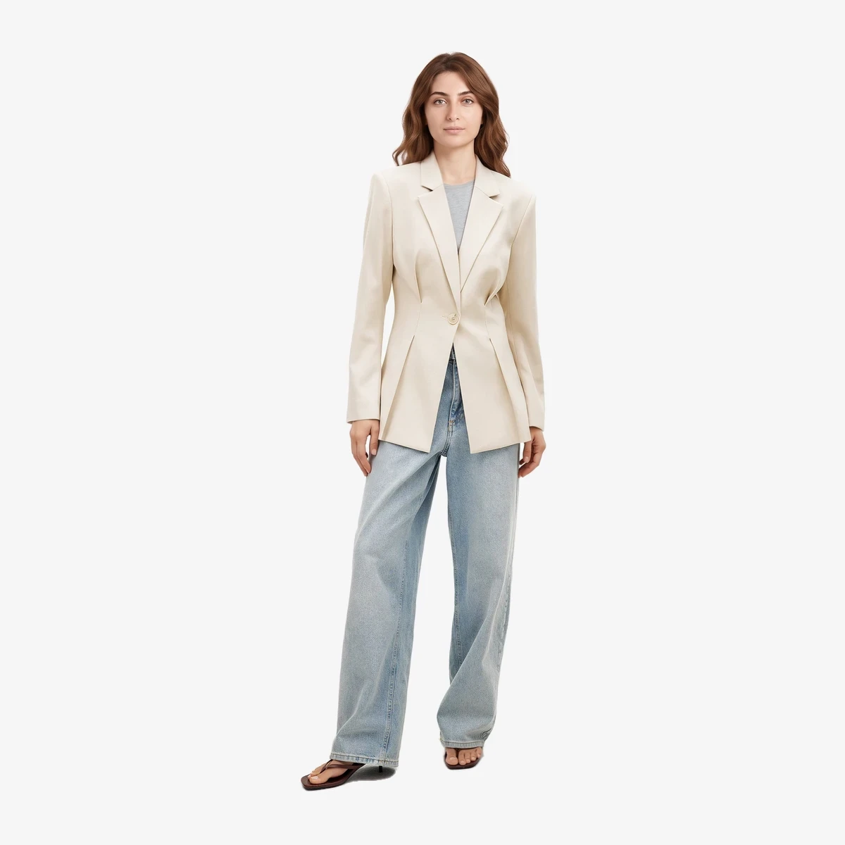 NA-KD Defined-Waist Tailored Blazer in Cream