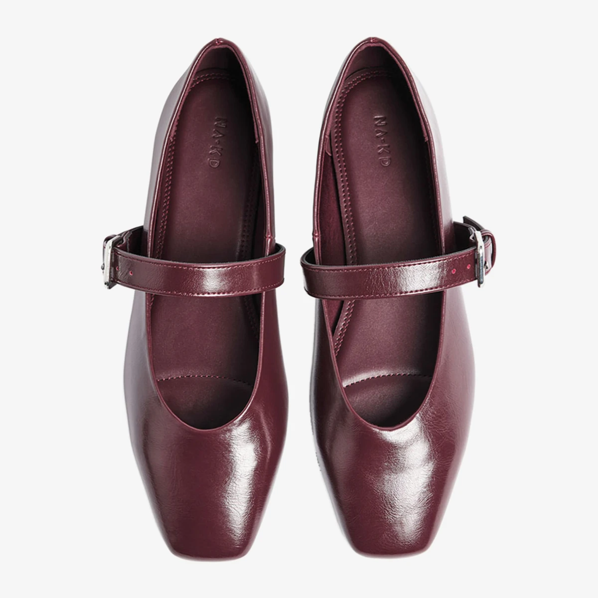 NA-KD Buckled Strap Ballet Flats in Burgundy