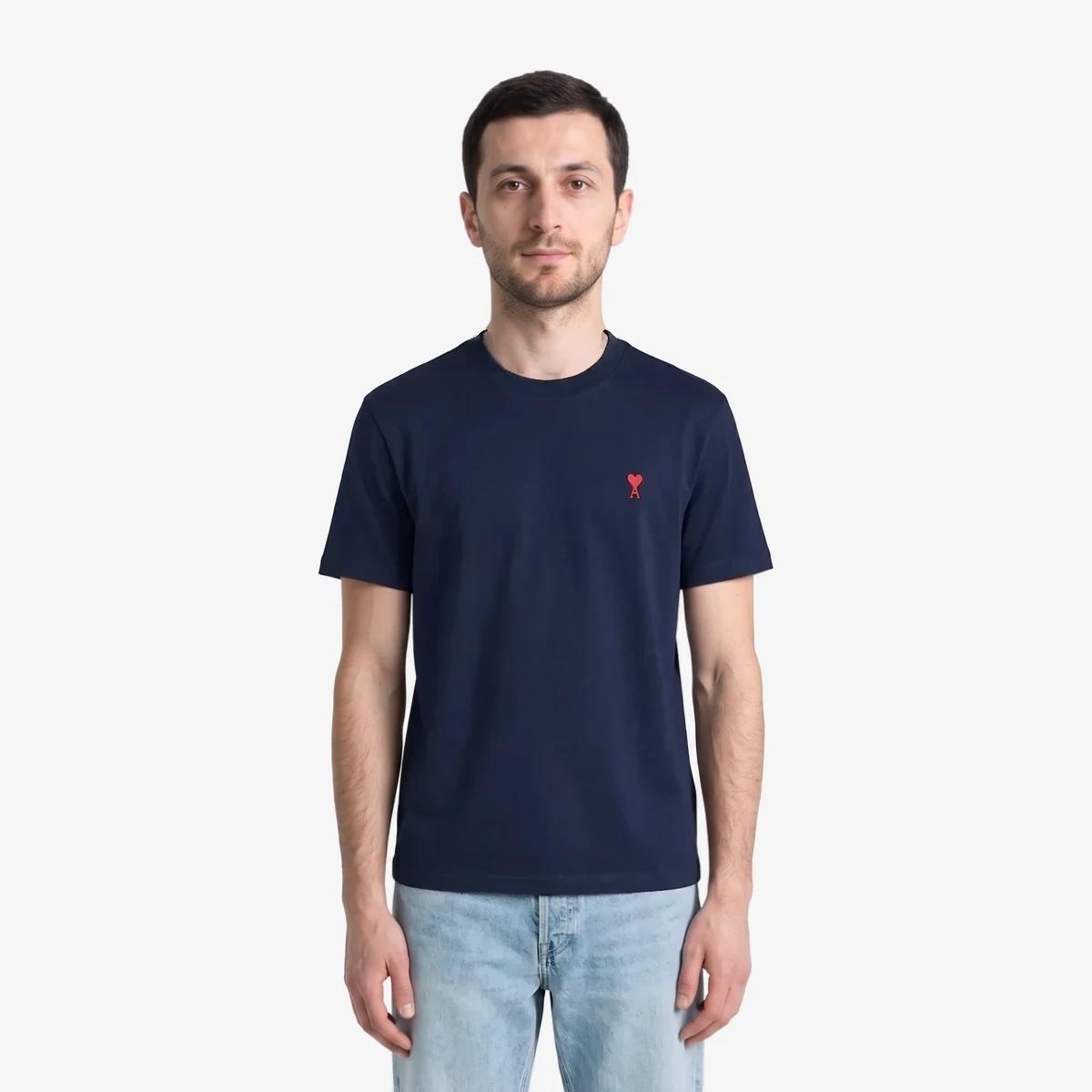AMI Paris Navy Cotton Ami de Coeur T-shirt in Navy