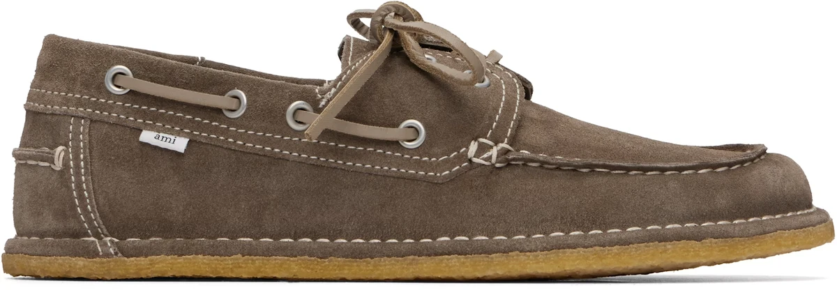 AMI Paris Taupe Suede Boat Shoes in Taupe