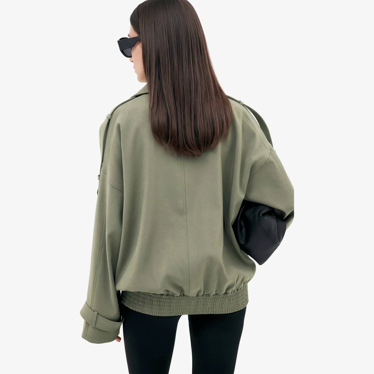 NA-KD Oversized Bomber Trench Jacket in Olive