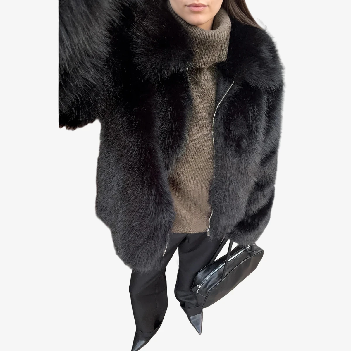 NA-KD Zip-Front Faux Fur Jacket in Black