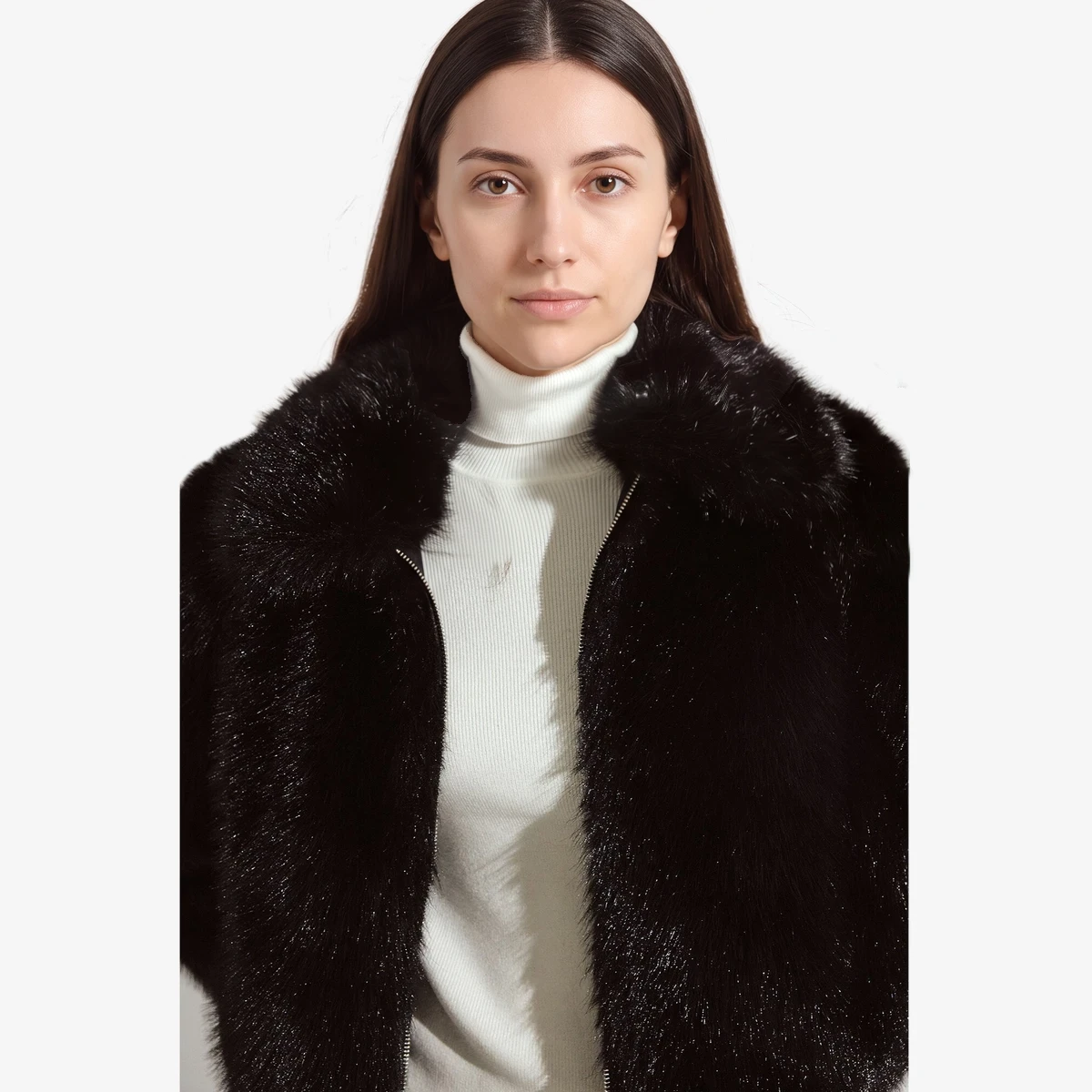 Zip-Front Faux Fur Jacket ხედი 2