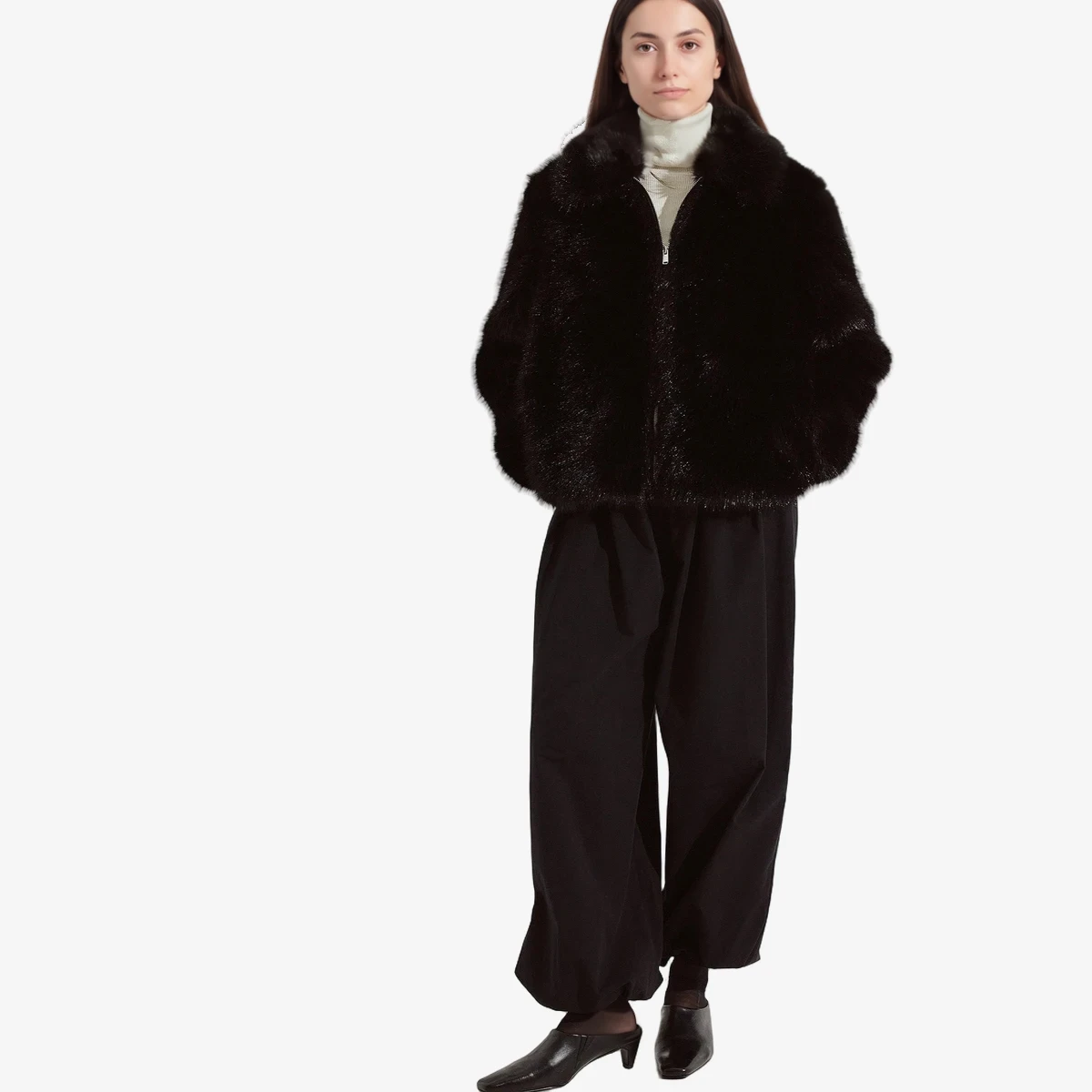 Zip-Front Faux Fur Jacket ხედი 3