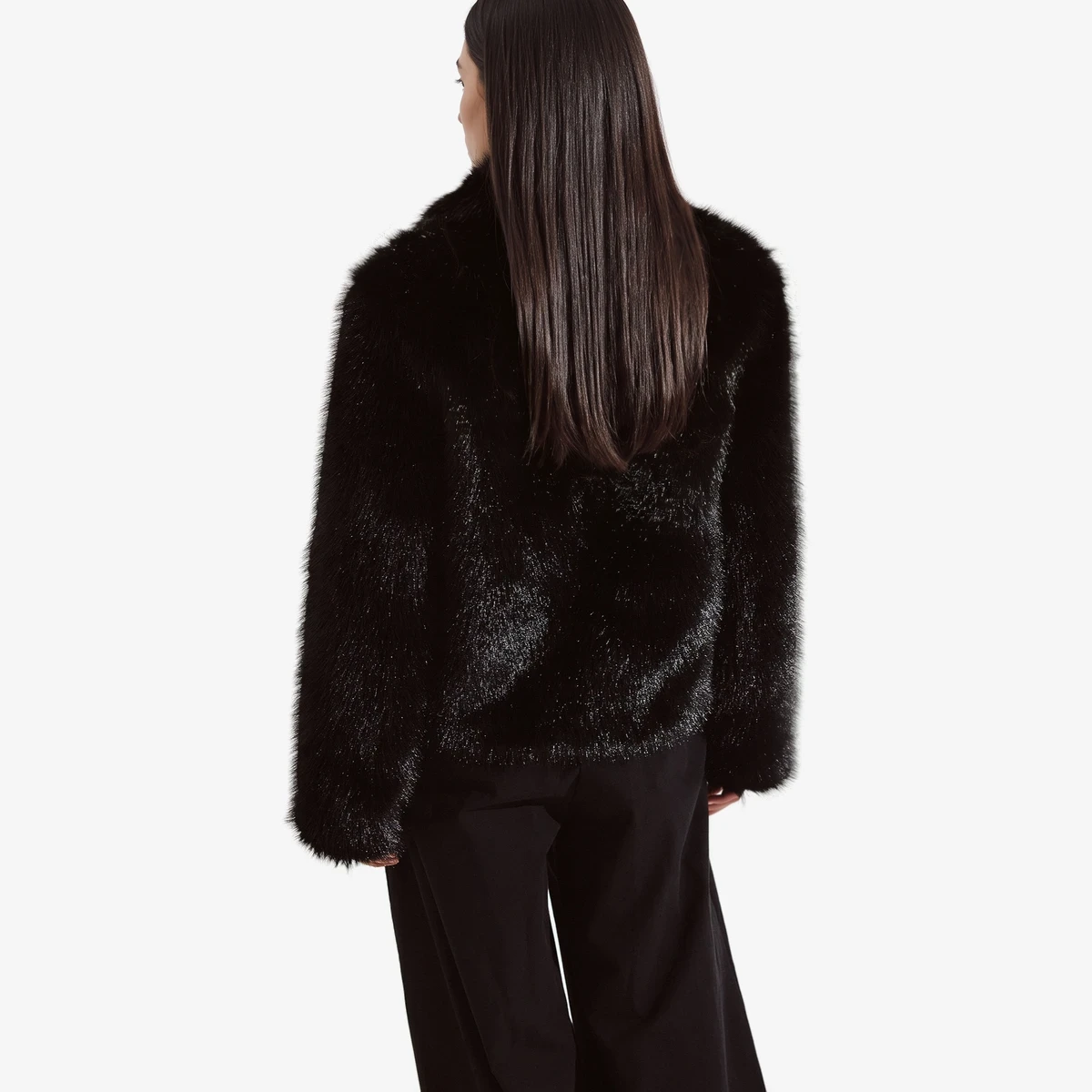 Zip-Front Faux Fur Jacket ხედი 4