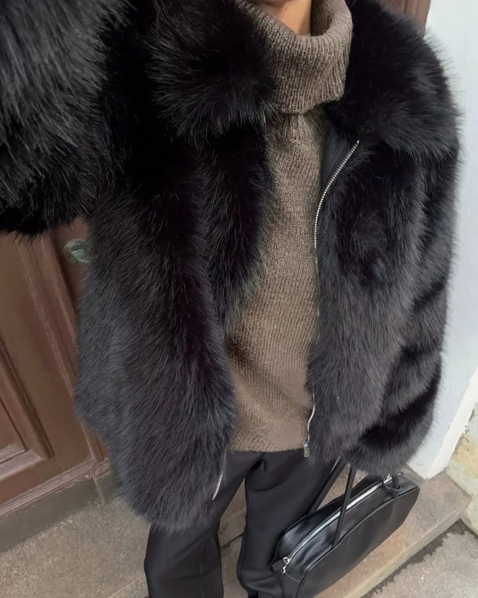 NA-KD Zip-Front Faux Fur Jacket — Чёрный