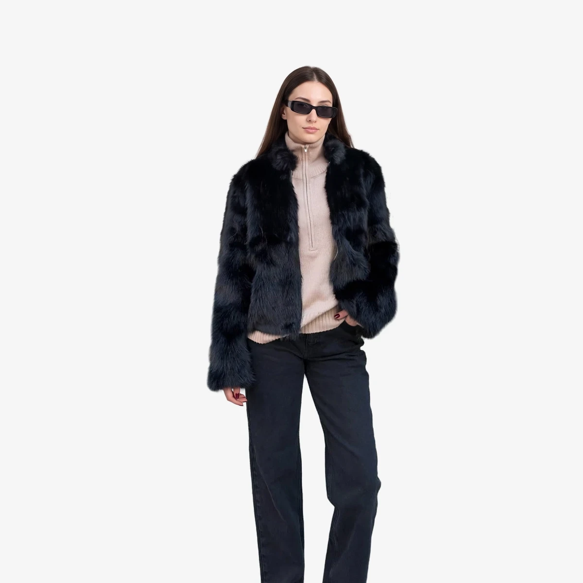 Zip-Front Faux Fur Jacket ხედი 5