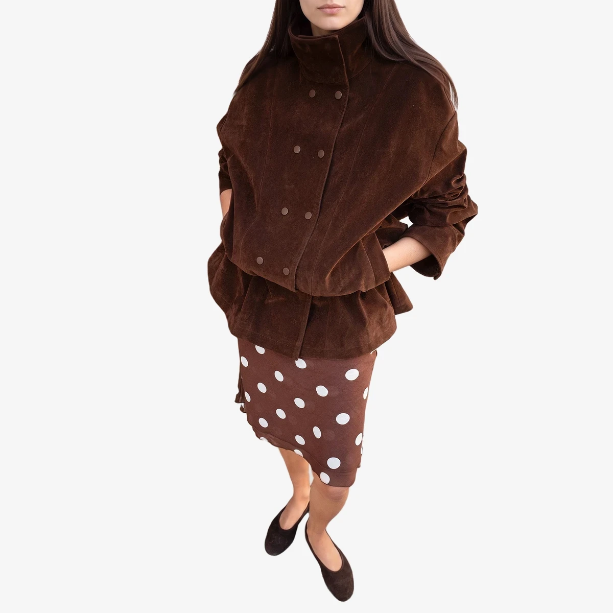 NA-KD Faux Suede Peplum Jacket in Dark Brown