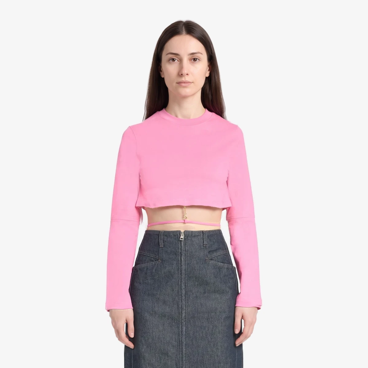 Jacquemus Pino Cropped Long-Sleeve Top in Pink