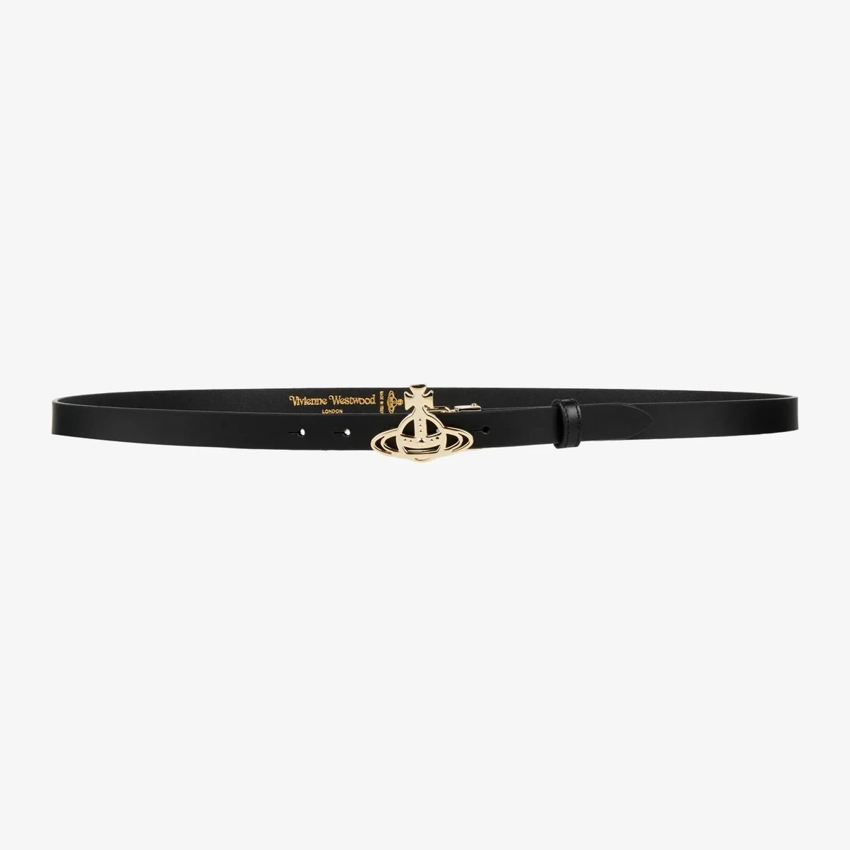 Vivienne Westwood Orb Buckle Narrow Leather Belt in Black