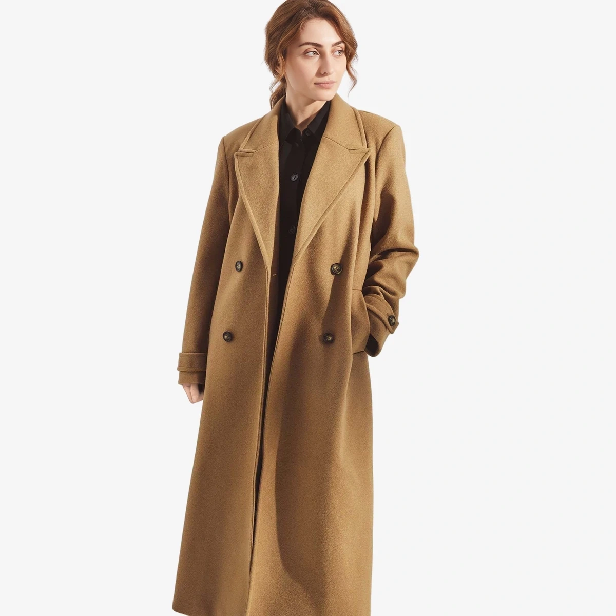 NA-KD Double-Breasted Long Coat in Tan