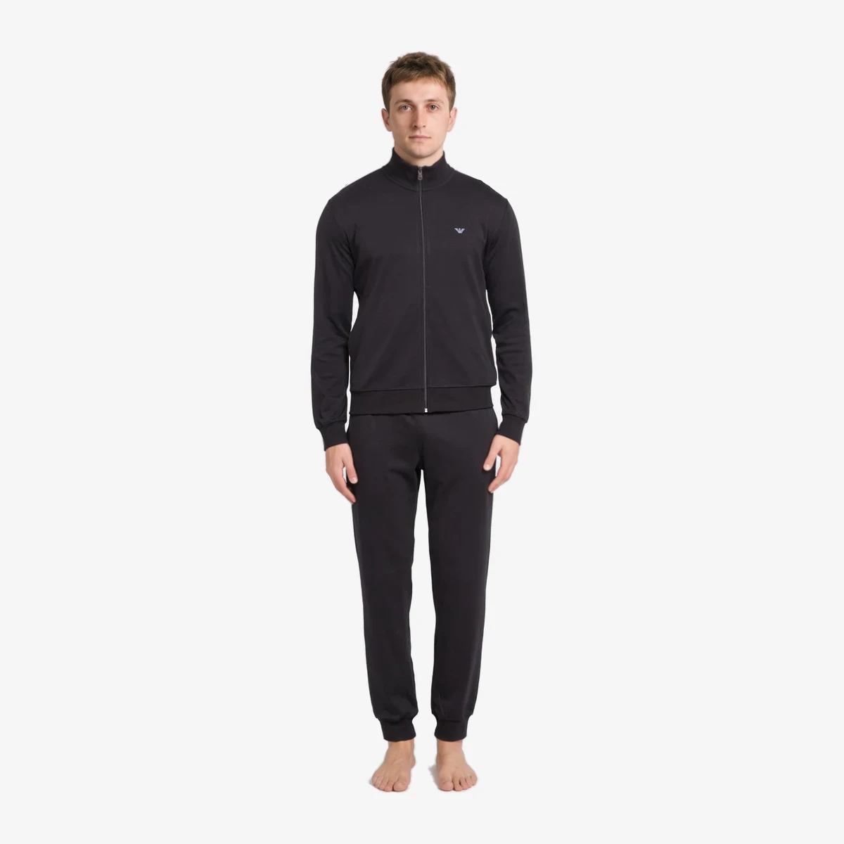 EMPORIO ARMANI Logo Sweat Jacket and Trousers Set in Black