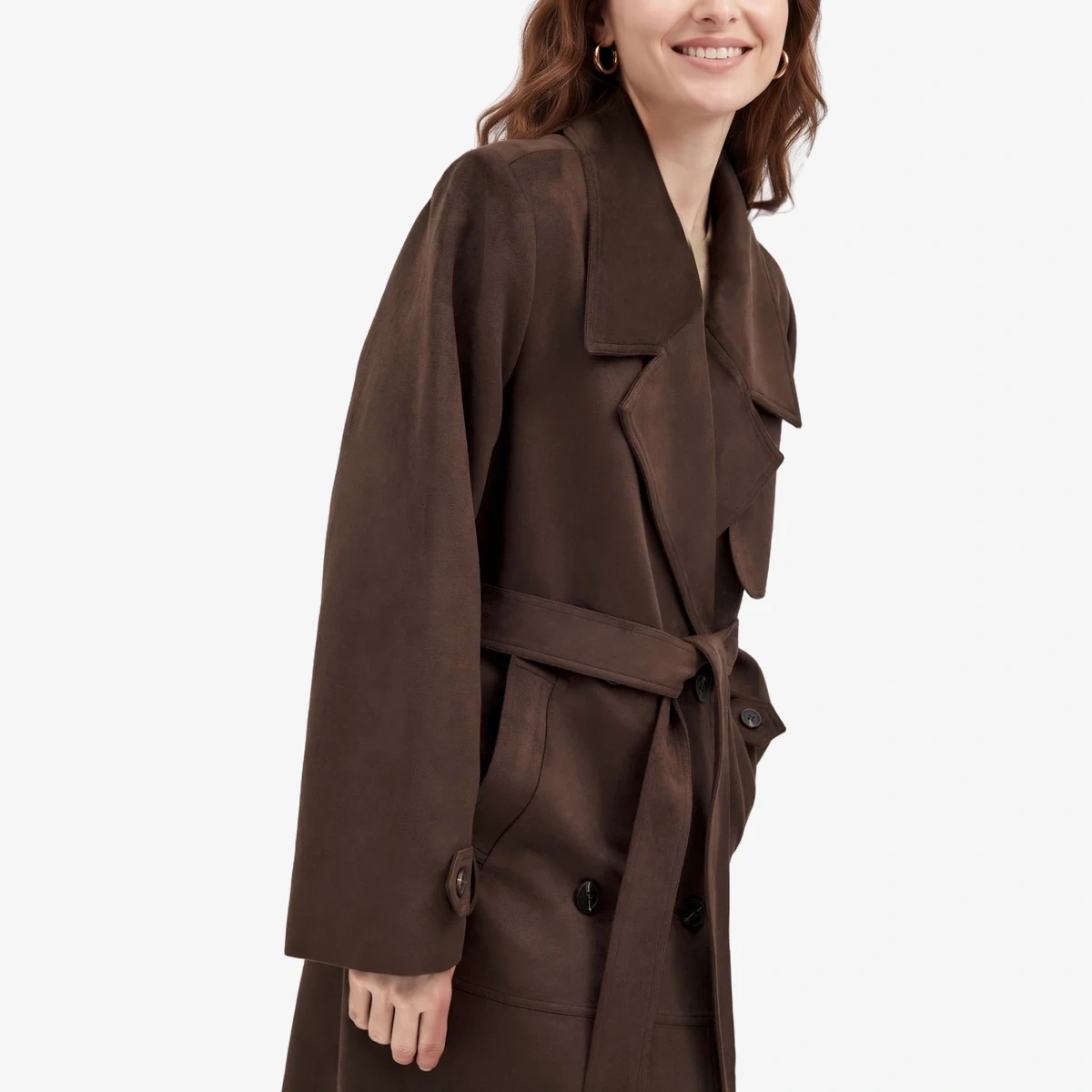 Faux Suede Belted Trench Coat view 4