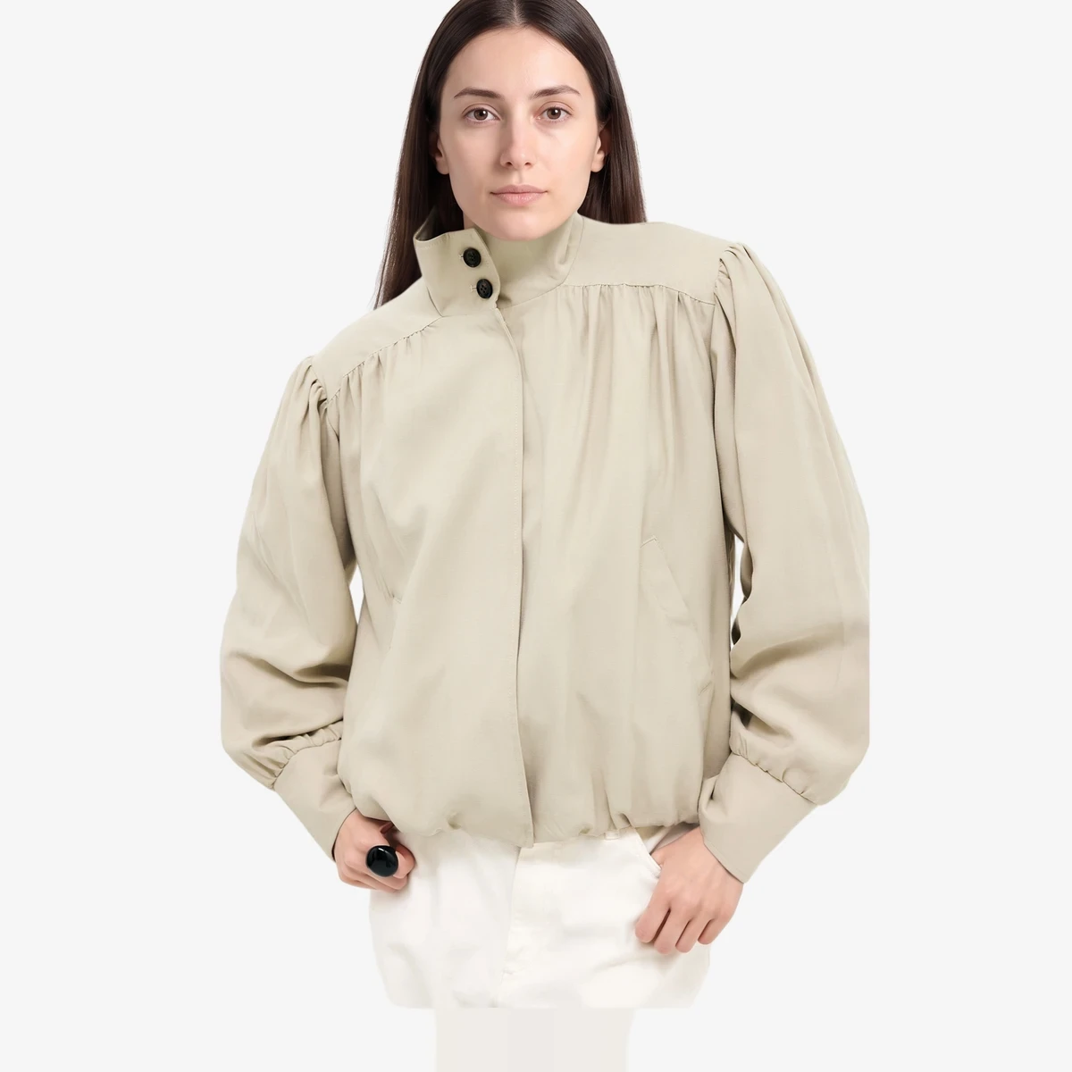 High-Neck Gathered Jacket ხედი 3