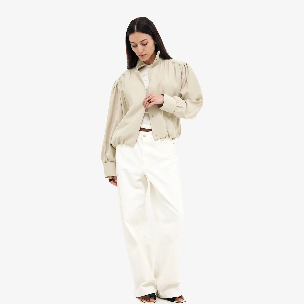 High-Neck Gathered Jacket ხედი 4