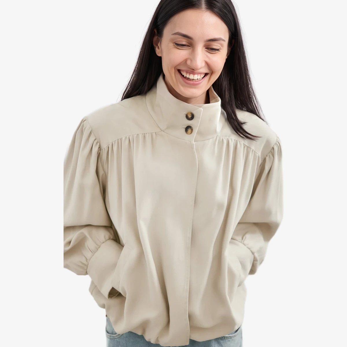 High-Neck Gathered Jacket ხედი 5