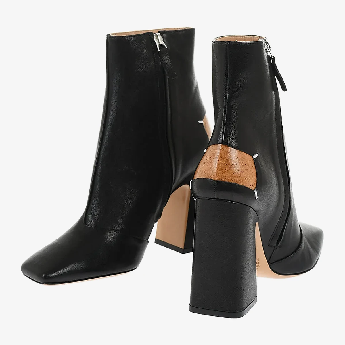 Maison Margiela MM22 Leather Ankle Boots with Square Toe and 10.5 cm Heel in Black