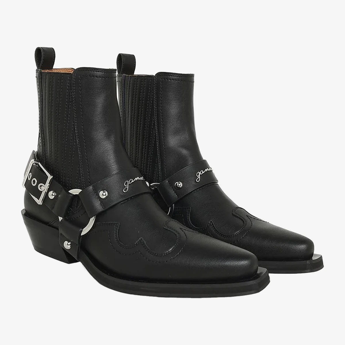 GANNI Western Harness Ankle Boots in Black