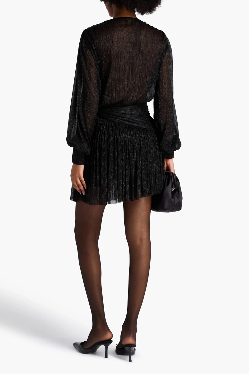 Wrap-Effect Metallic Tulle Mini Dress вид 3