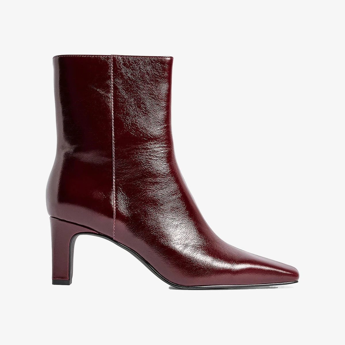 NA-KD Square-Toe Leather Ankle Boots in Burgundy