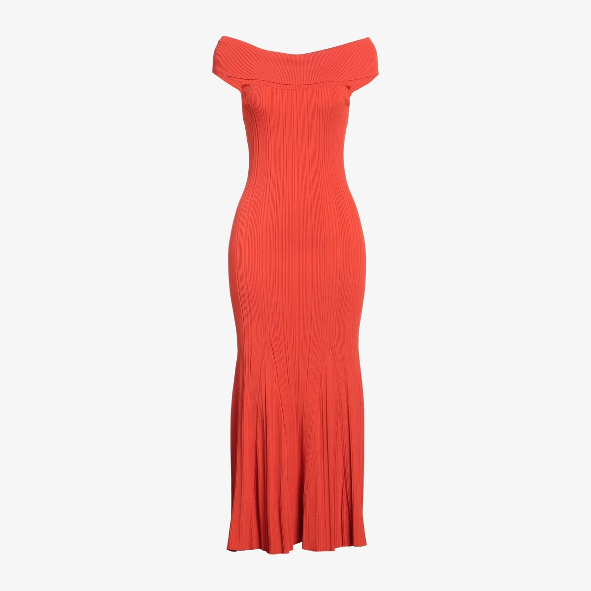 Self-Portrait Off-Shoulder Rib-Knit Maxi Dress — Красный