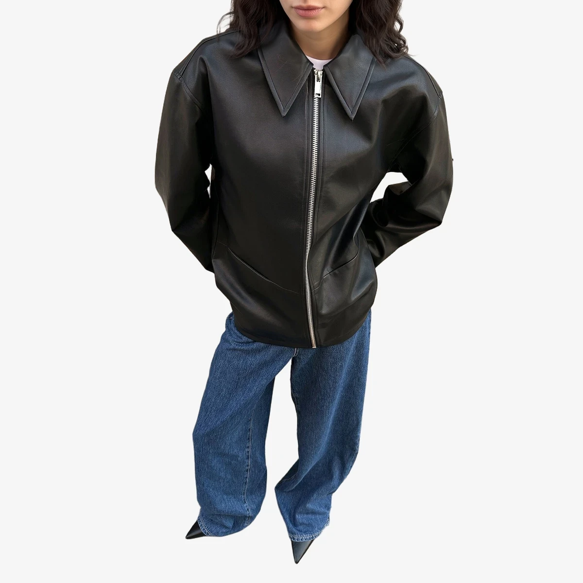 NA-KD Faux Leather Zip Jacket in Black