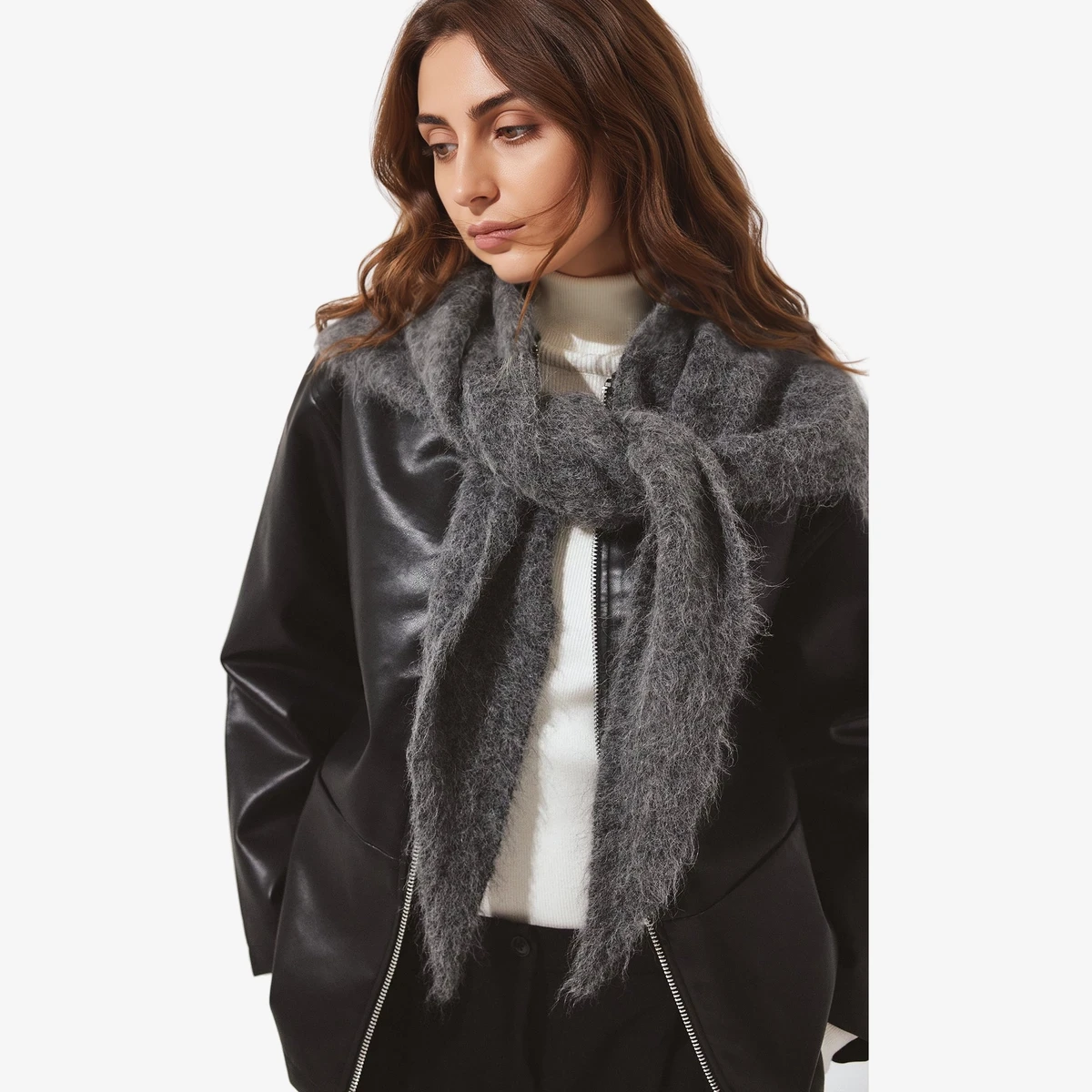 Faux Leather Zip Jacket ხედი 3