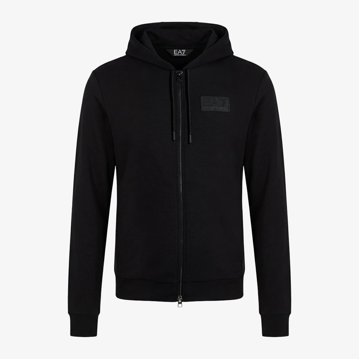 EA7 Tonal Logo Zip-Up Hoodie in Black