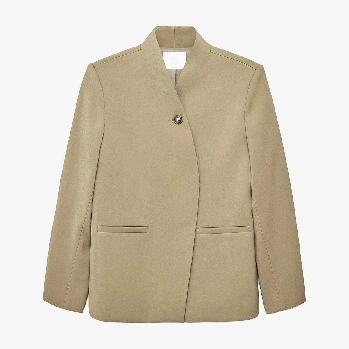 NA-KD High-Collar Single-Button Blazer in Khaki