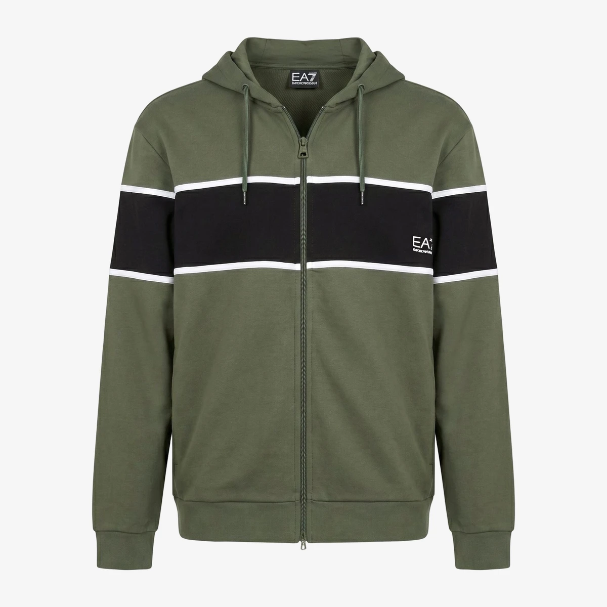 EA7 Colour-Block Zip-Up Hoodie in Olive