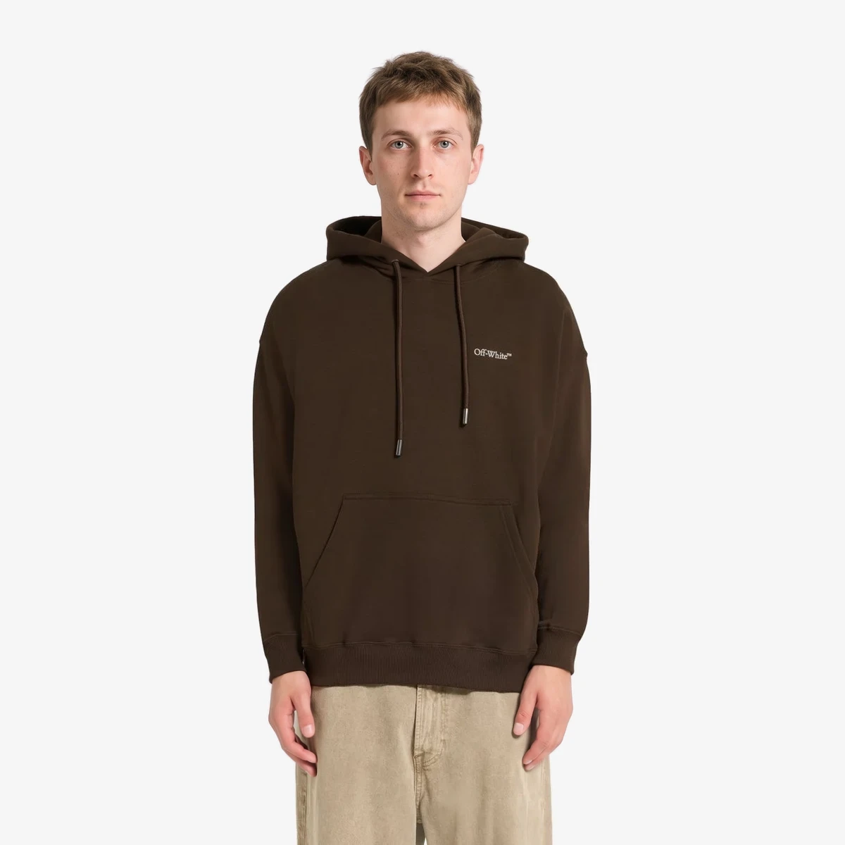 Off-White Back Logo Print Hoodie in Dark Brown