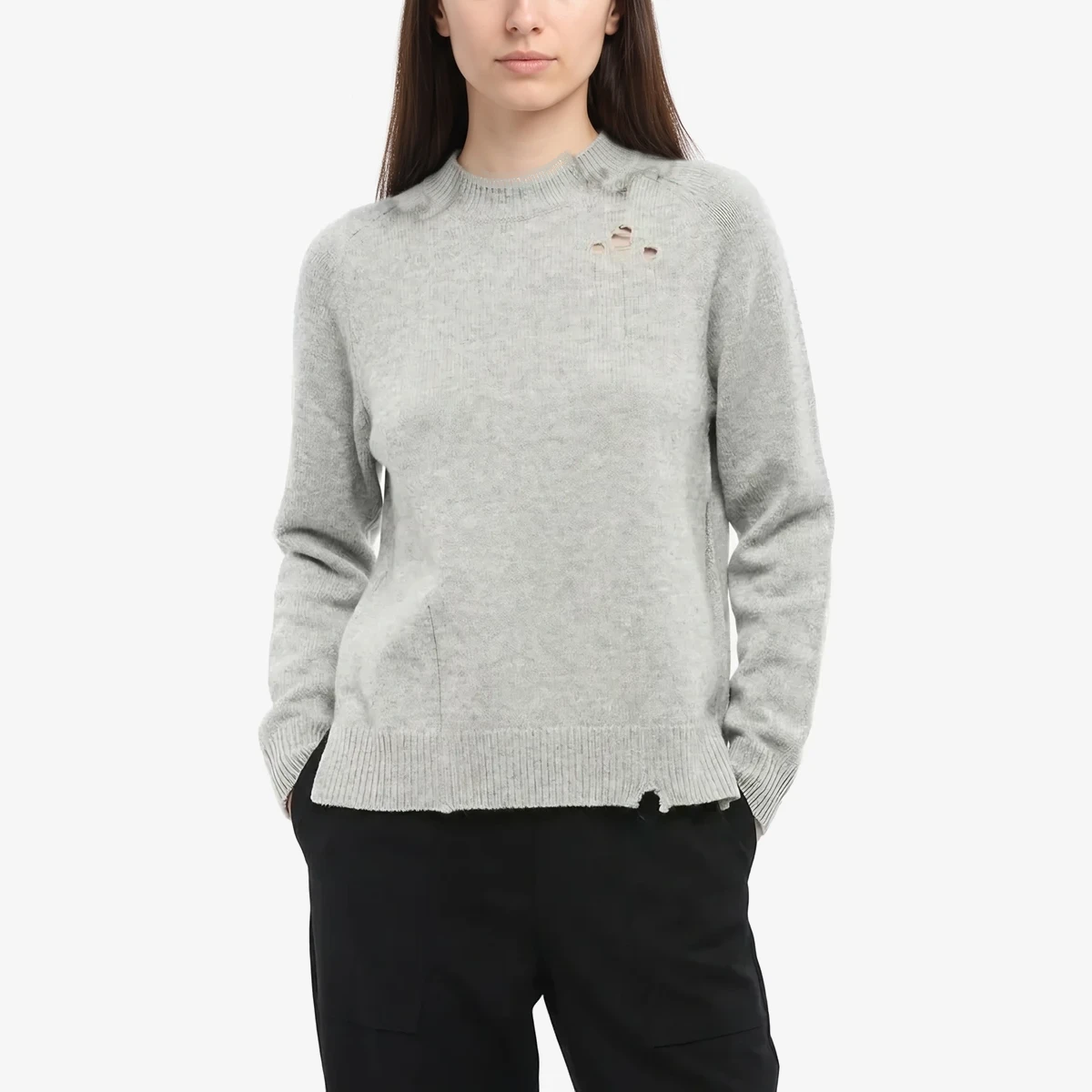 Maison Margiela MM1 MM10 Distressed-Effect Wool Sweater in Grey
