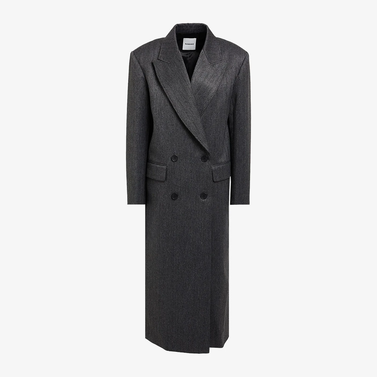 Sandro Double-Breasted Flannel Coat in Charcoal