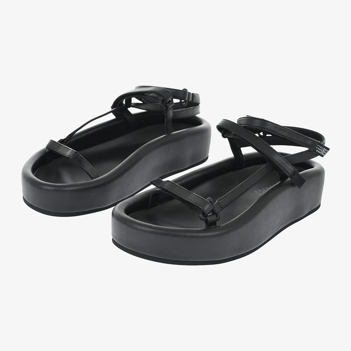 MM6 Maison Margiela Leather Sandals With Chunky Sole And Velcro Closures in Black