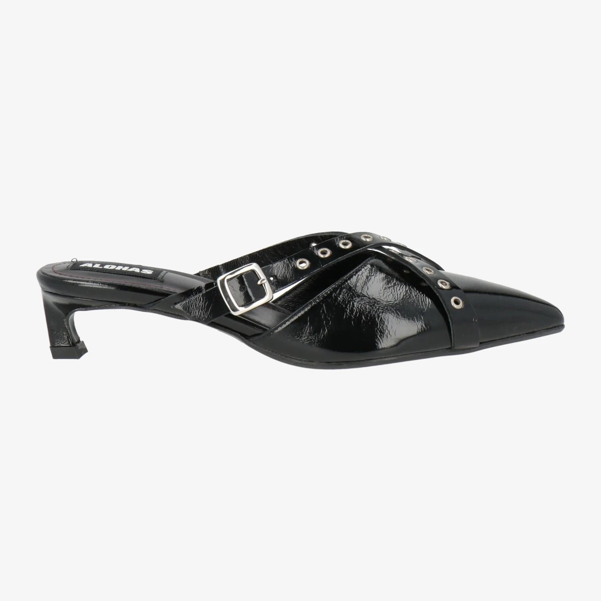 Alohas Eyelet Strap Kitten-Heel Mules — შავი