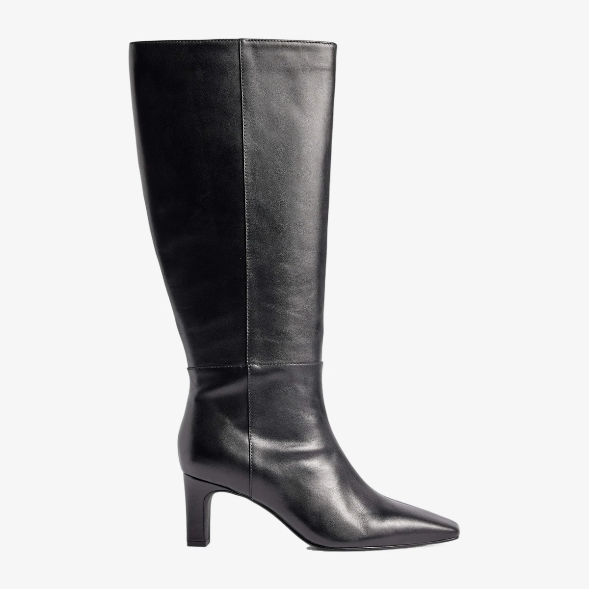 NA-KD Square-Toe Leather Knee-High Boots in Black